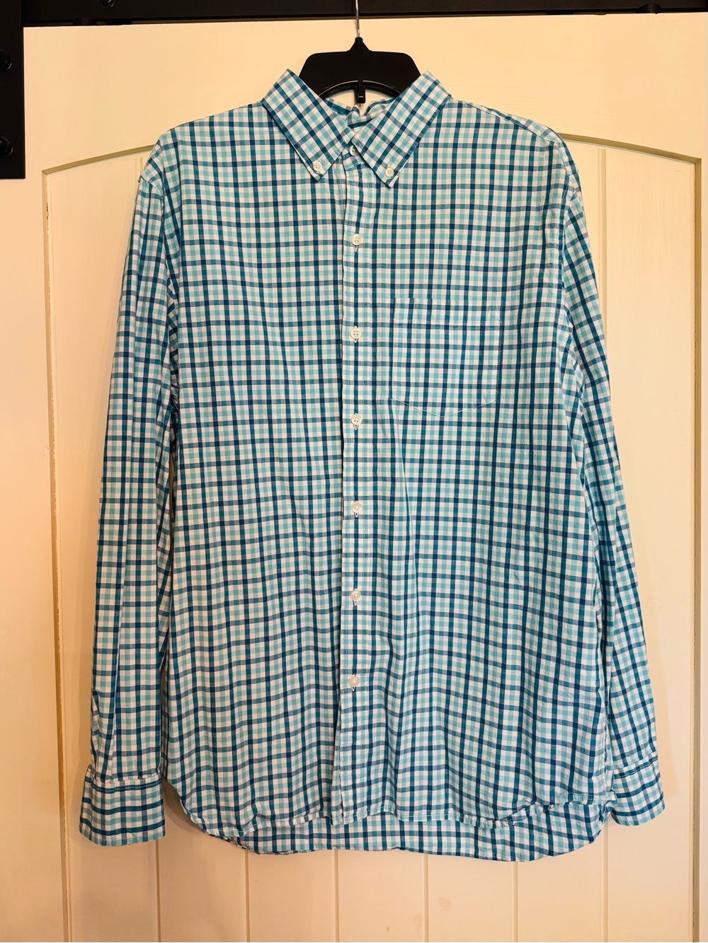 Old Navy Teal and White Plaid Button-Down Shirt